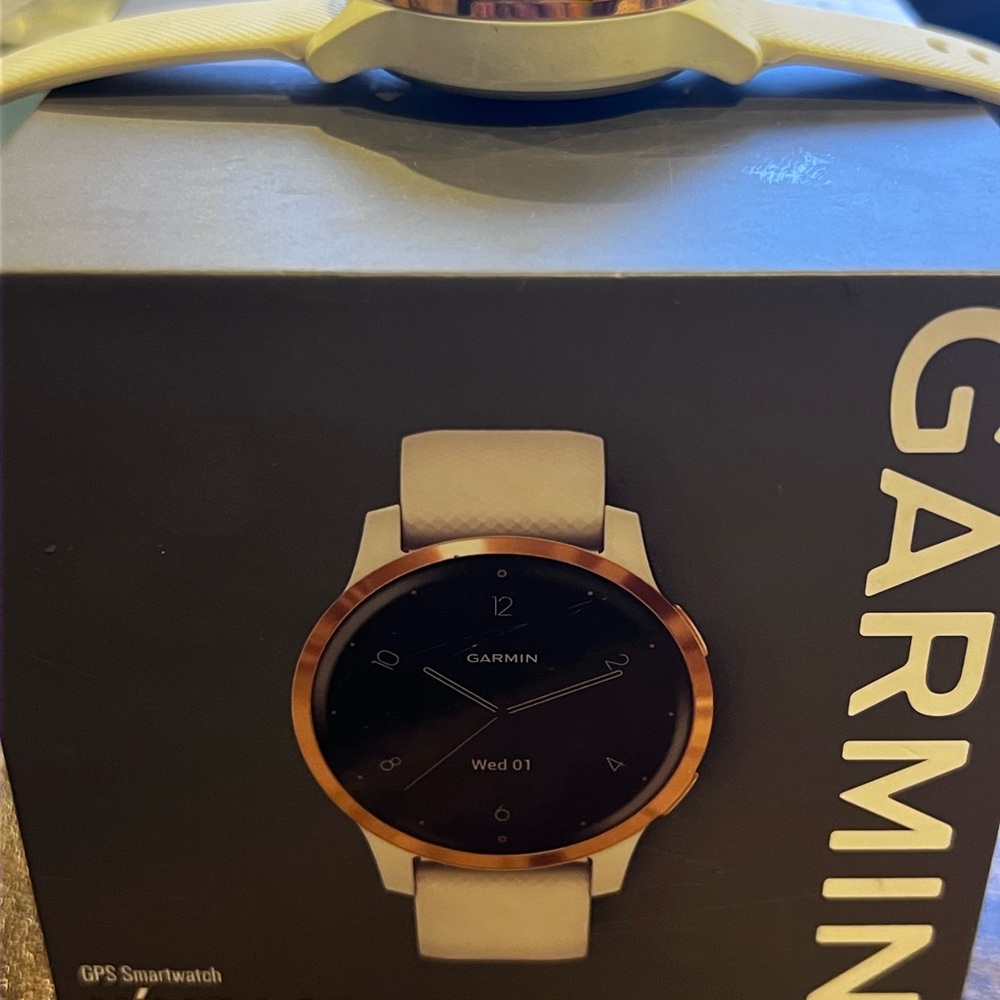 Garmin Smartwatch with White Band and Gold Bezel - Picture 3 of 7